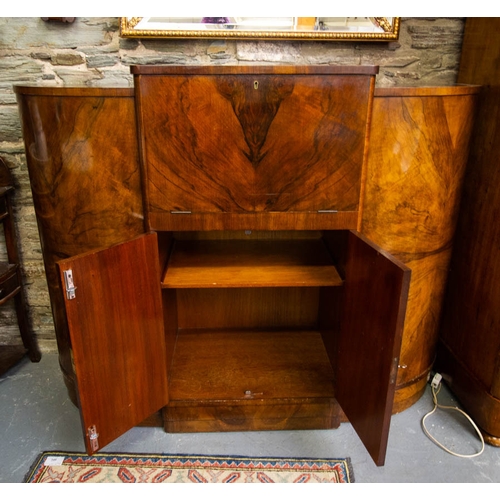 128 - QUALITY VINTAGE  WALNUT DRINKS CABINET. 140W x 46.5D x 111H in cm