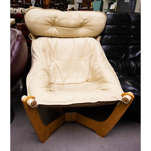 137 - VINTAGE LEATHER LUNA CHAIR WITH FOOTSTOOL DESIGNED BY ODD KNUTSON