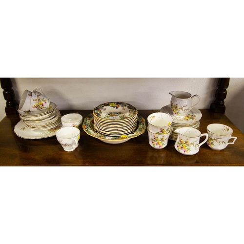 14 - VINTAGE 12 PLACE MADRAS DESSERT BOWLS + SERVING BOWL + ROYAL TARA PART TEA SET