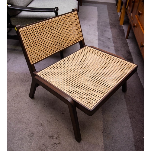 145 - RATTAN + WOOD LOW LYING BEDROOM CHAIR