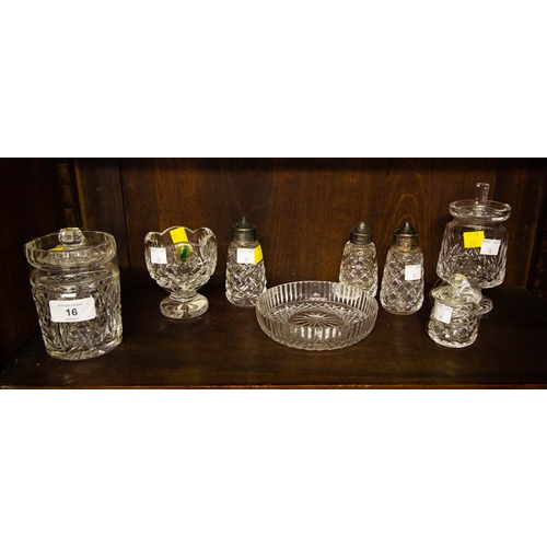 16 - 2 WATERFORD CRYSTAL JAM JARS, CONDIMENTS, + COASTER