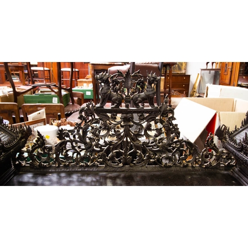 186 - BURMESE CARVED DESK WITH UNUSUAL CARVING AF 141W X 76D X 115H CM