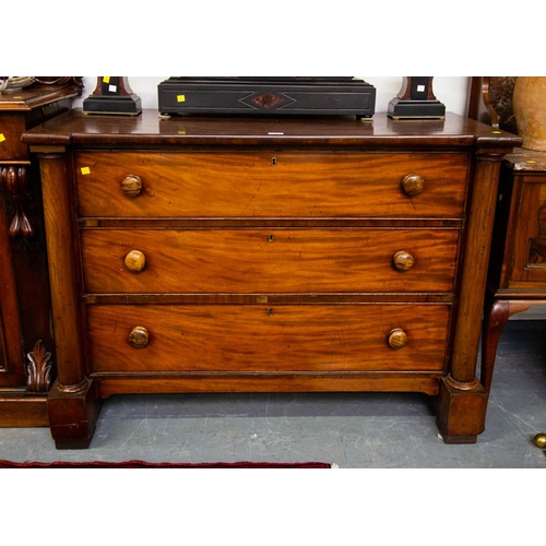 2 - 3 DRAWER MAHOGANY CHEST WITH COLUMN SIDES 124W X 57D X 90H CM