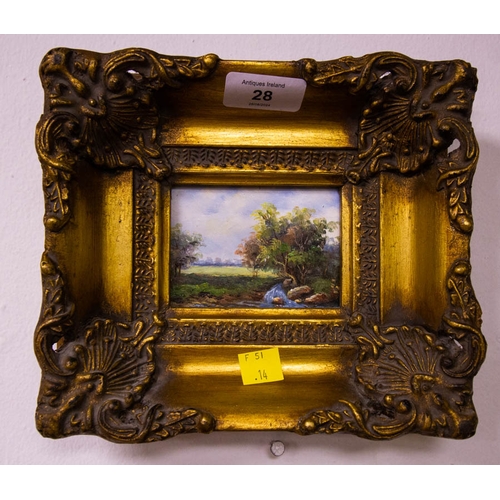 28 - PAIR OF MINIATURE GILT FRAME PICTURES 20 X 17H CM