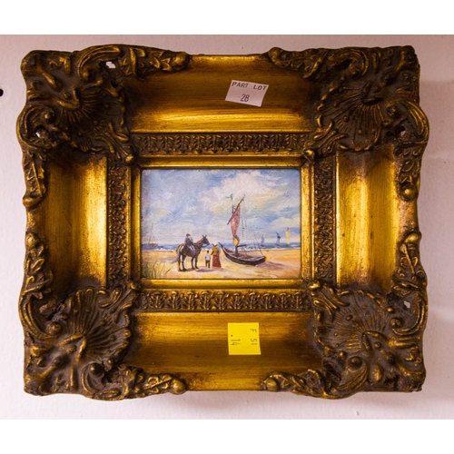 28 - PAIR OF MINIATURE GILT FRAME PICTURES 20 X 17H CM