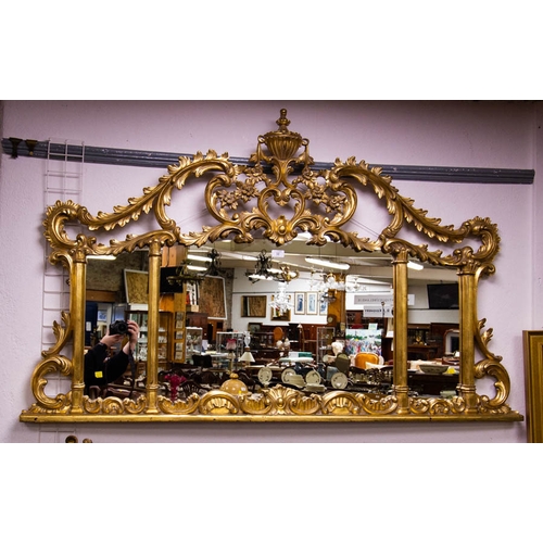 32 - ORNATE GILTWOOD OVERMANTLE MIRROR 150 X 90 CM