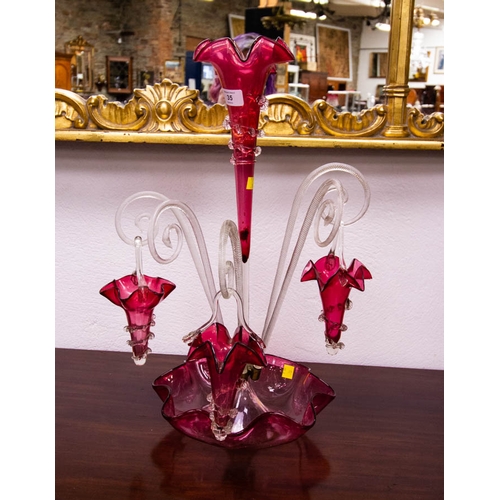 35 - ANTIQUE RUBY EPERGNE 55H CM AF - 1 ARM MISSING