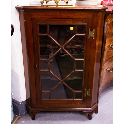 37 - NEAT MAHOGANY 13 PANE GLASS DOOR CORNER CABINET 63W X 38D X 96H CM