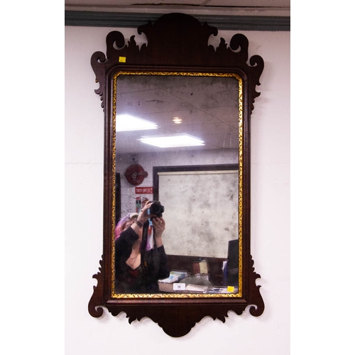 38 - MAHOGANY GILDED EDGE HALL MIRROR 105 X 36CM