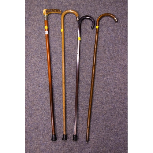 40 - 2 SILVER TOPPED CANES, BONE HANDLE STICK + WALKING STICK