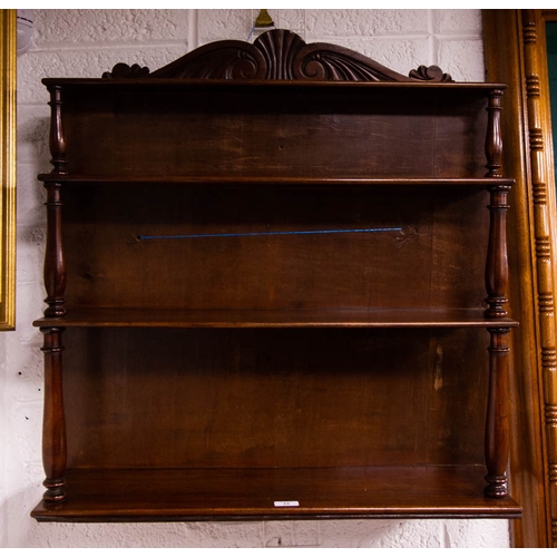 44 - MAHOGANY HANGING WALL SHELF. 76W X 23D X 85CM HIGH