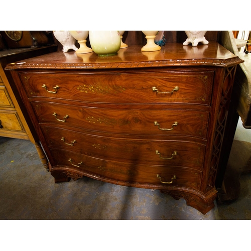 594 - MAHOGANY 4 DRAWER CHEST WITH BRASS INLAY. 108 X 50 X 80 CM HIGH