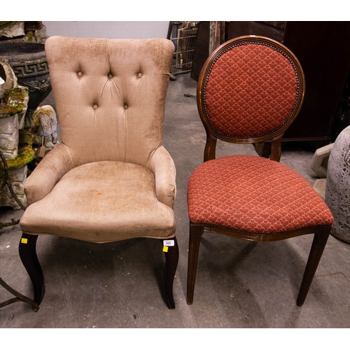 608 - BUTTON BACK CHAIR + UPHOLSTERED BACK CHAIR