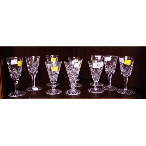 63 - 6 WATERFORD CRYSTAL LISMORE + 5 TRAMORE SHERRY GLASSES