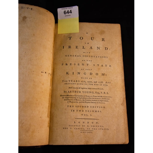 644 - A TOUR IN IRELAND WITH GENERAL OBSERVATION ON THE PRESENT STATE. 2 VOLUMES. BY ARTHUR YOUNG. 2ND EDI... 