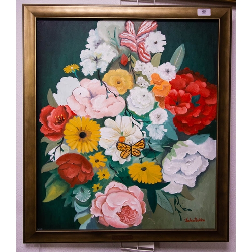 65 - JOHN SCHWATSCHKE, OIL ON CANVAS. FLEURS.  62 X 70CM