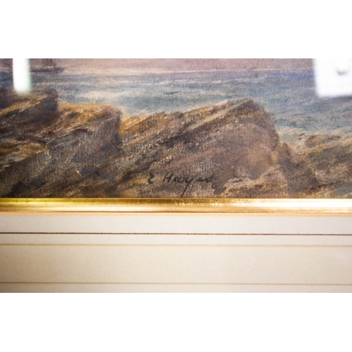 66 - WATERCOLOUR IN GILT FRAME EDWIN HAYES RHA 1820-1904 SHIPPING SCENE SIGNED 17 X 45H CM