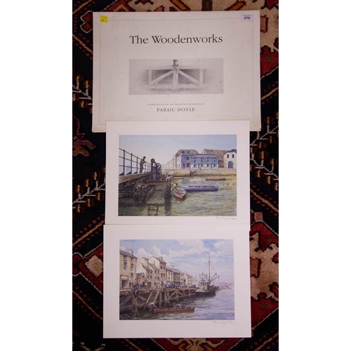 679 - THE WOODWORKS. PORTFOLIO OF LIMITED EDITION INK AND WATERCOLOUR DRAWINGS OF WEXFORD QUAS BY PADRAIC ... 