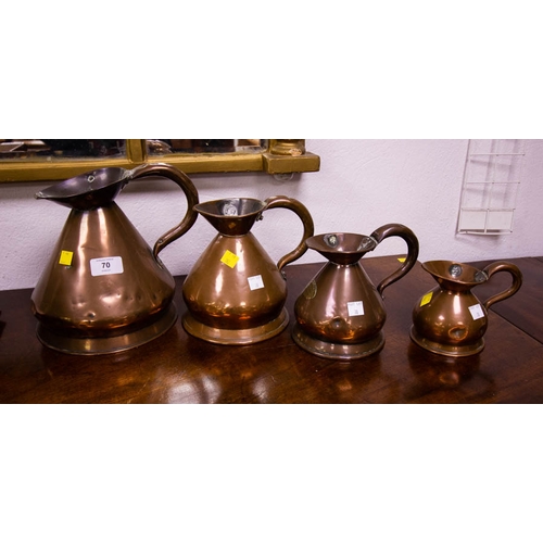 70 - SET OF 4 COPPER MEASURE JUGS