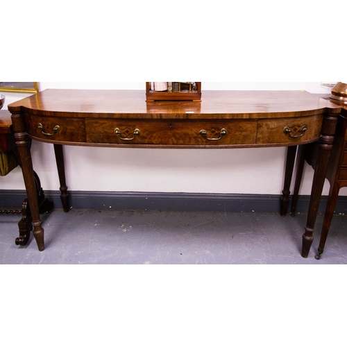 71 - REGENCY MAHOGANY SHAPED FRONT SIDE TABLE WITH CENTRE DRAWER.  170 X 65 X 95CM HIGH