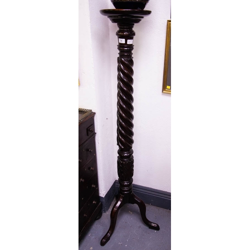 79 - ANTIQUE MAHOGANY PILLAR TORCHERE ON SPLAY LEGS . 170 CM HIGH