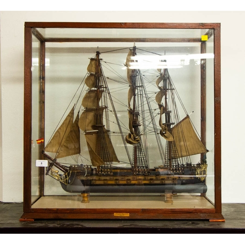 8 - SAILING SHIP IN CASE - FINGATA ESPANOLA. 65 x 30 x 65cm