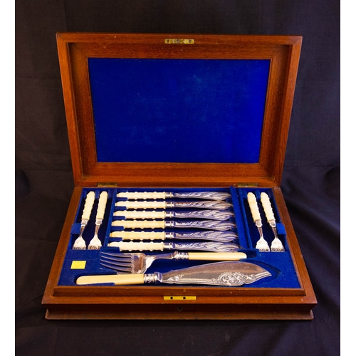 23 - 12 PLACE FISH SET IN MAHOGANY CASE