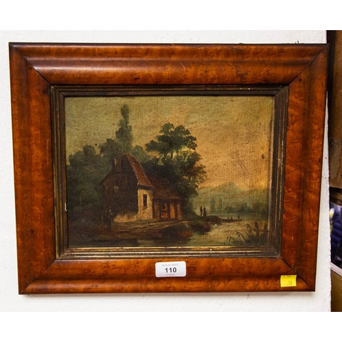 110 - ANTIQUE DUTCH OIL ON CANVAS IN MAPLE FRAME. 32 X 39CM FRAMED