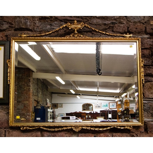 120 - VINTAGE BEVELLED URN TOP GILDED MIRROR. 90 X 80CM