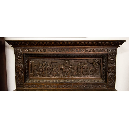 26 - BIBLICAL ANTIQUE HEAVILY CARVED OAK COURT CUPBOARD CARVED 