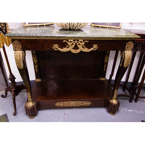 62 - MARBLE TOP CONSOLE TABLE WITH ORMOLU MOUNTS 112W X 56D X 98H CM