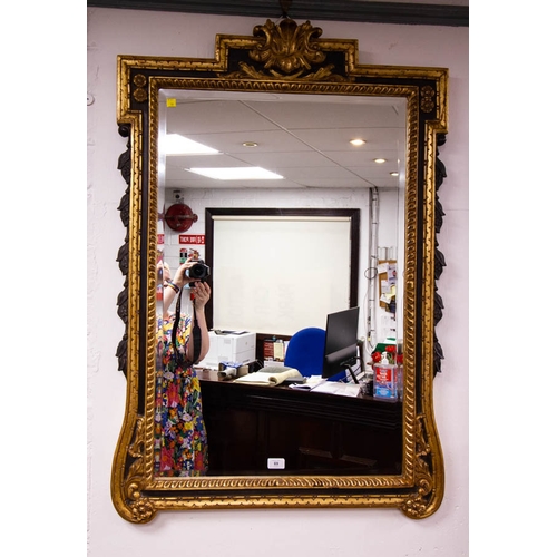 69 - GILT + BLACK BEVELLED MIRROR 115H X 77W CM