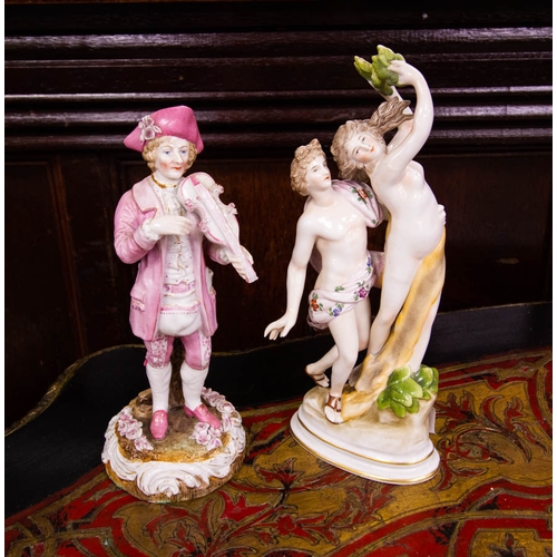 80 - MEISSEN FIGURE OF GENT AF 20H CM + ADAM + EVE FIGURE 23H CM