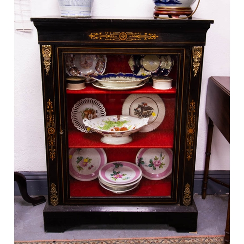 90 - PAIR OF ANTIQUE EBONIZED PIER CABINET WITH BRASS INLAY. 77 X 32 X 105H