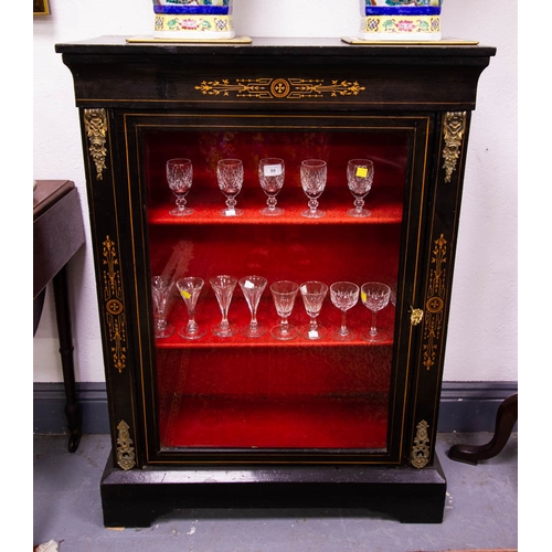 90 - PAIR OF ANTIQUE EBONIZED PIER CABINET WITH BRASS INLAY. 77 X 32 X 105H