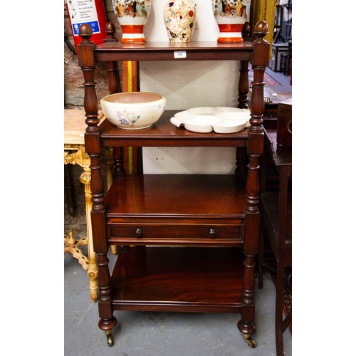 108 - VICTORIAN MAHOGANY 4 TIER NEAT DUMBWAITER. 61CM WIDE X 125CM HIGH