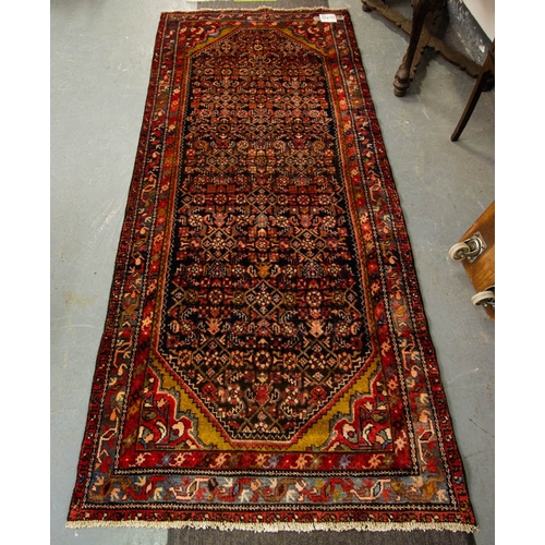 497 - BLUE GROUND HAMADAN RUNNER . 298 X 118 CM