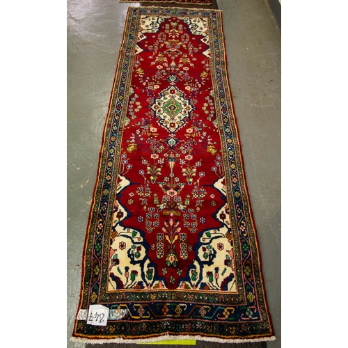 498 - PINK GROUND FULL PILE HAMADAN RUNNER 326 X 103CM