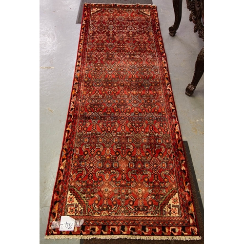 499 - RUST GROUND HAMADAN RUNNER . 310 X 106CM