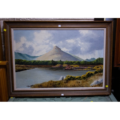 514 - OIL ON BOARD, CONNEMARA, SIGNED LEON KENNEDY '70 80 C 50CM + GOLF PRINT