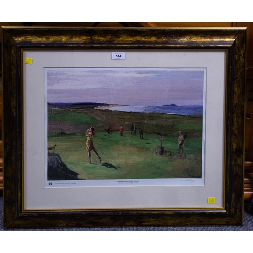 514 - OIL ON BOARD, CONNEMARA, SIGNED LEON KENNEDY '70 80 C 50CM + GOLF PRINT