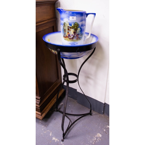 64 - VINTAGE METAL WASHSTAND + JUG + BOWL