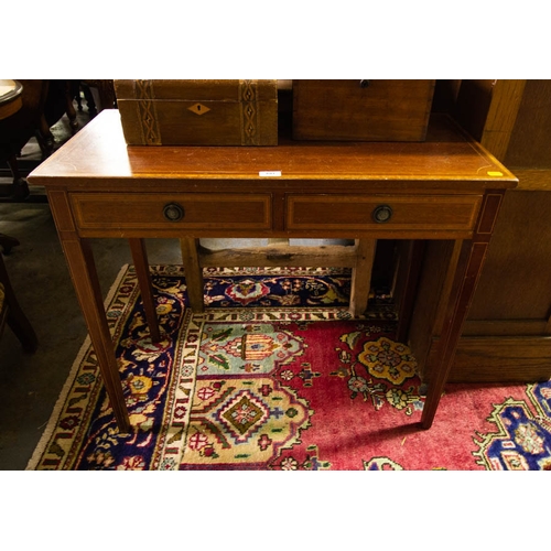 693 - INLAID MAHOGANY HALL TABLE WITH DRAWER 86 X 41 X 74H CM