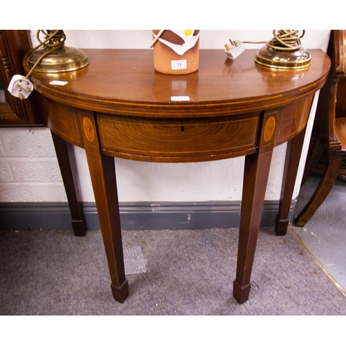 72 - REGENCY FOLD OVER INLAID TEA TABLE 93W X 46D X 75H CM