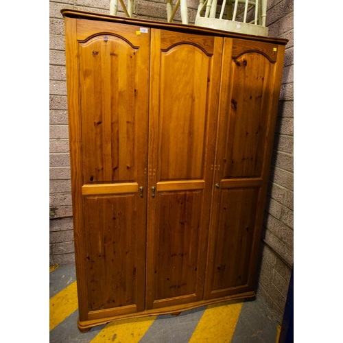 730 - PINE 3 DOOR WARDROBE . 122 X 58 X 176