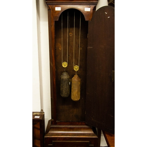 105 - FINE LONDON MAHOGANY CASED GRANDFATHER CLOCK WITH PAINTED DIAL BY HOOKER OF LEWES WITH BRASS MOUNTED... 