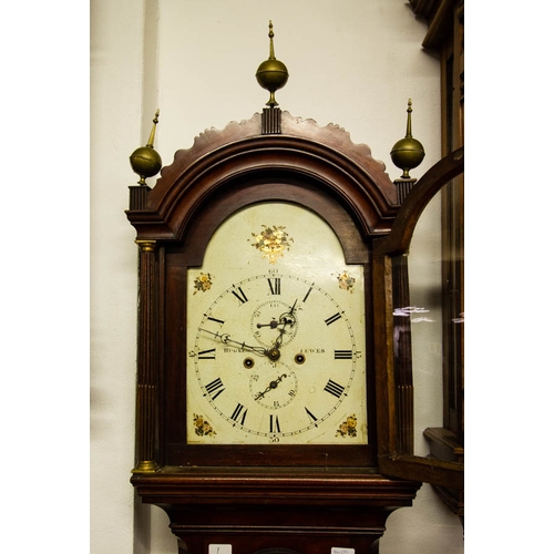 105 - FINE LONDON MAHOGANY CASED GRANDFATHER CLOCK WITH PAINTED DIAL BY HOOKER OF LEWES WITH BRASS MOUNTED... 