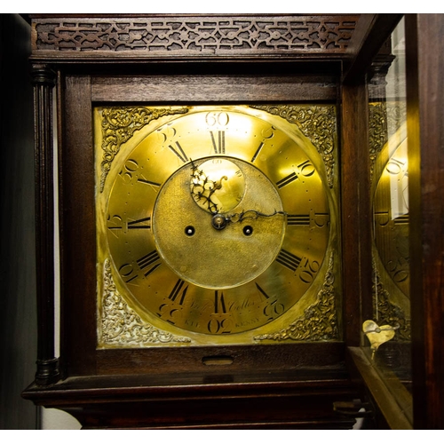 121 - GEORGIAN MAHOGANY GRANDFATHER CLOCK BY NICH COLLES, KILKENNY 55 X 25 X 223H CM