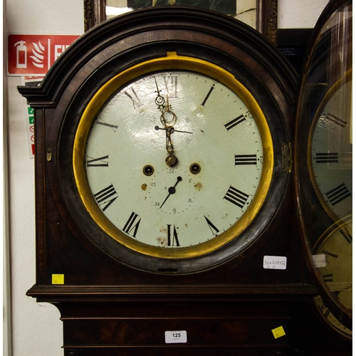 125 - MAHOGANY ROUND FACE GRANDFATHER CLOCK ( WEIGHTS , PENDULUM & KEY INC) 50W X 204H X 21CM DEEP