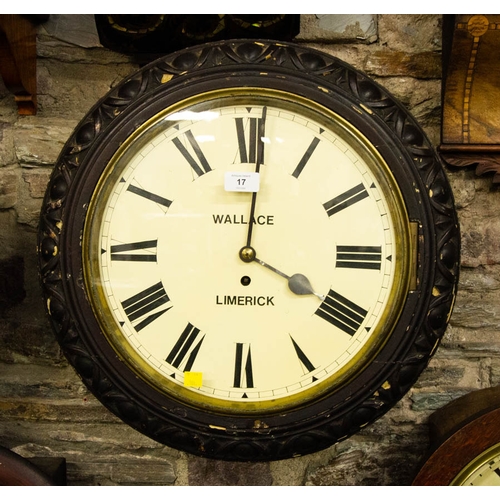 17 - WALLACE OF LIMERICK SINGLE FUSEE WALL CLOCK IN GESSO FRAME WITH CASS BESSEL 50CM DIAM